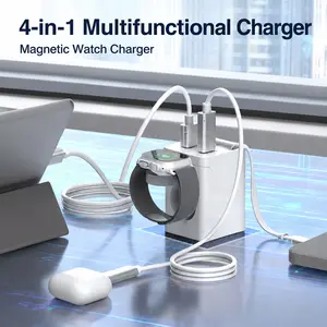 Ceesooi 4 in 1 Wall Charger Adapter Foldable Plug, 33W Retractable Chargers, Wireless Magnetic Watch Charger With USB C + USB A Port for iPhone 17 16 15 iPad Samsung