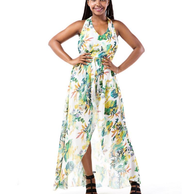 Sleeveless False Two Piece Printed Dress