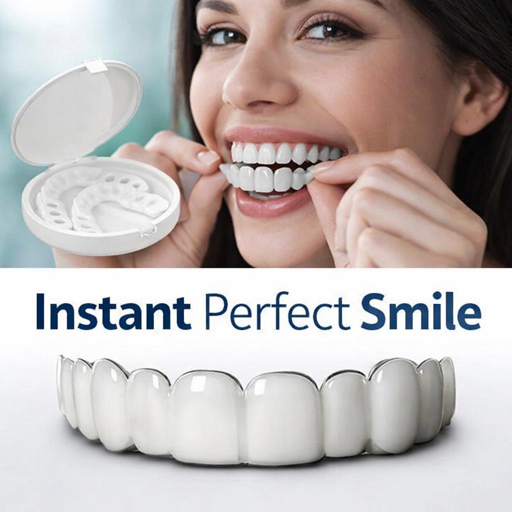 [3PC] Outdoor Snap-on Dental Veneers Temporary Dental Restoration Cosmetic Teeth Comfortably Fits Upper Teeth Instant Confidence - Reusable, Easy-to-Mold Parts Porcelain Appearance Essential for Photos