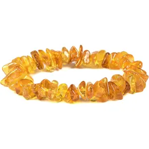 Natural Amber Honey Wax Energy Beads Bracelet Crystal Healing Irregular Freeform Baltic Amber Stretchable Bracelet for Adults (Women/Men)