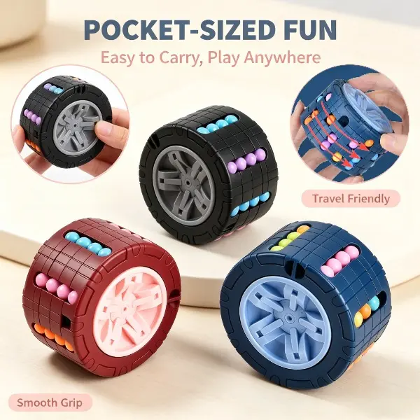 Compact Rotatable Mini Tire Fingertip Puzzle Toy - Pocket Size Ball Wheel Maze, Stress Relief Cube for Sensory Brain Logic Training, Travel-Friendly Party Activity Mini Gift