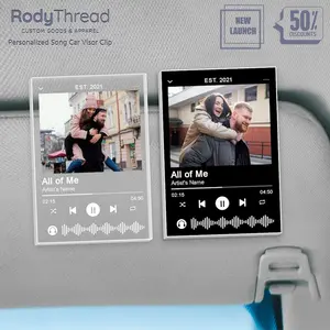 [Flash Deals] Rodythread Personalized Photo With Music Player Car Visor Clip, Custom Gifts For Him, Boyfriend Car Accessories, Unique Acrylic Song Plaque Decor, Gift For Men.