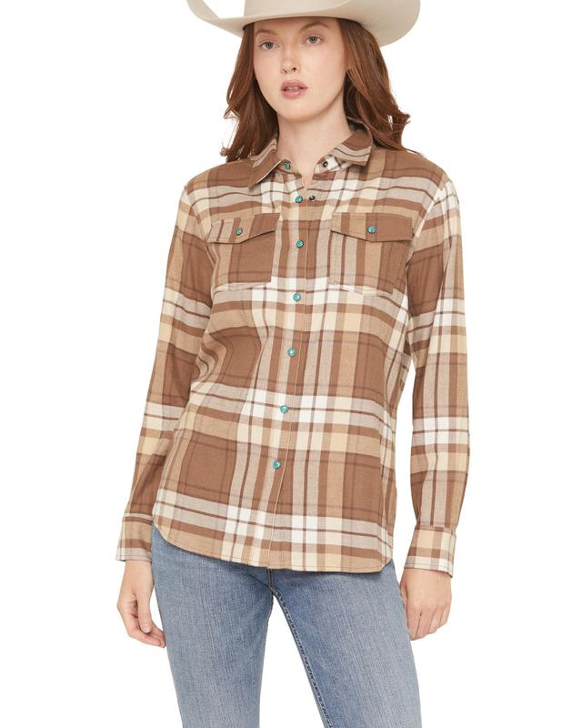 Shyanne Women's Elysprings Plaid Print Long Sleeve Snap Flannel Shirt - Swho25w8-Cof