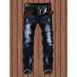Men's Straight Leg Jeans with Embroidery Design, Comfortable Casual Pants for Daily Wear, Stylish Fashion Bottoms Suitable All Seasons