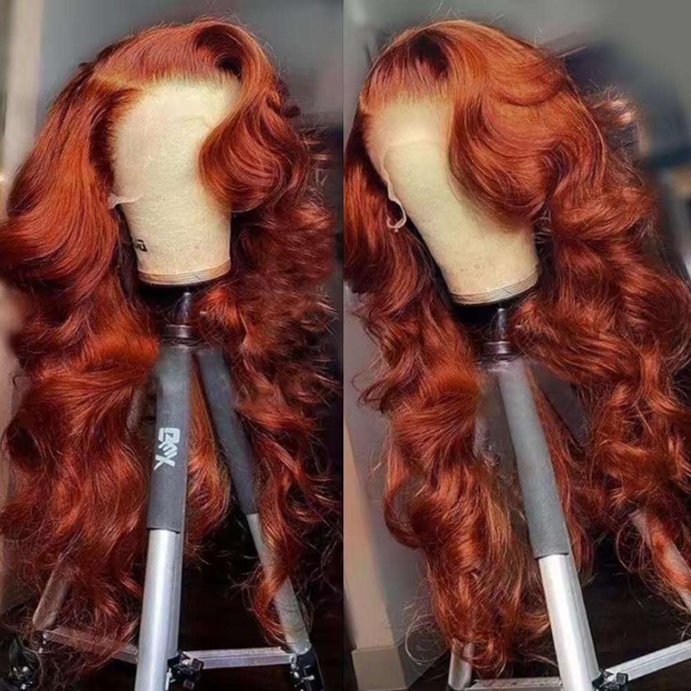 Bling Hair Reddish Brown Body Wave 13x4 13x6 Lace Frontal Human Hair Wigs 180 Density Copper Brown 33B Colored Lace Front Wig Pre Plucked Brazilian Virgin Hair Natural Hairline