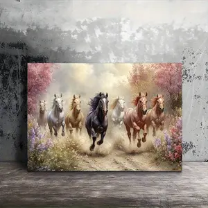 1 Piece   Horse Painting - "Galloping Horse Among Flowers", Horizontal Surround Canvas Wall Decoration, Equestrian Theme Decorative Art Style, Suitable for Living Room, Bedroom, Kitchen Decoration - Ideal Gift for Warm House