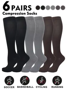 Compression Socks for Men & Women, 20-30mmhg Knee High Design, Running Performance Recovery, 6 Pairs for Circulation Support, Compression Athletic Socks