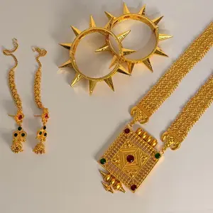 Gold Plated Nepali Traditional Ornaments set, necklace, Earrings and 2 Bracelet.