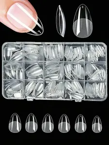 330pcs Short Almond Acrylic Matte Transparent Nail Tips 15 Sizes Press On Nails