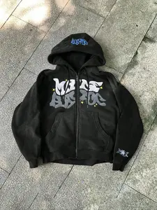 [Letter Print Zip Hoodie] Letter Print Zip Up Hoodie, Casual Long Sleeve Loose Sweatshirt With Pocket, Men Women's ClothingGift