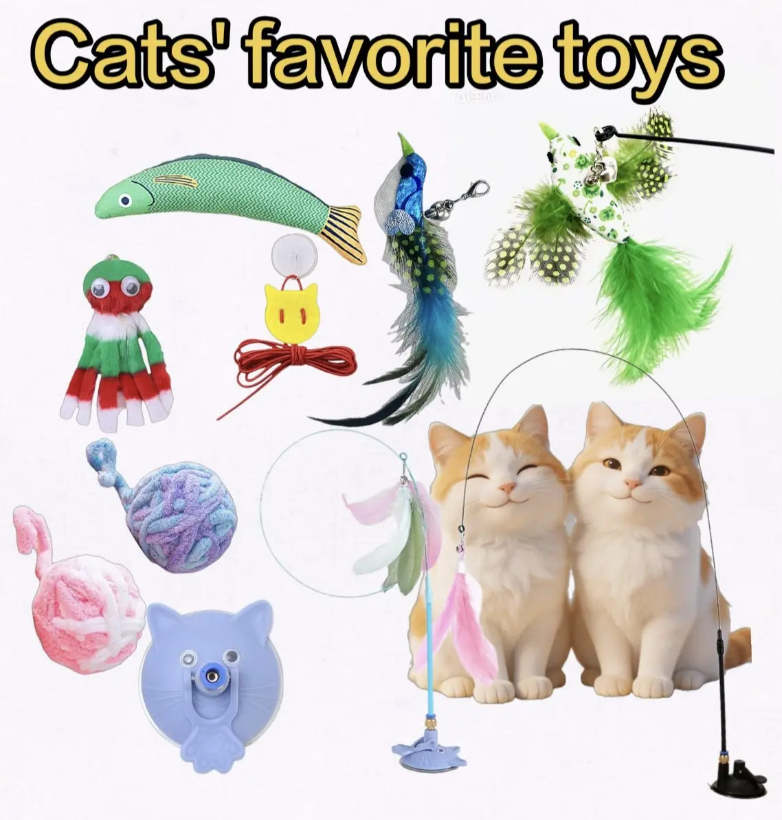 Interactive Cat Toy Set,  2 Upgraded Teaser Wands, 2 cat yarn ball toys, 5 Replaceable Bird Bell & Feather Toys, 1 Octopus Toy for Indoor Cats.Perfect for indoor cats to release energy through play and exercise