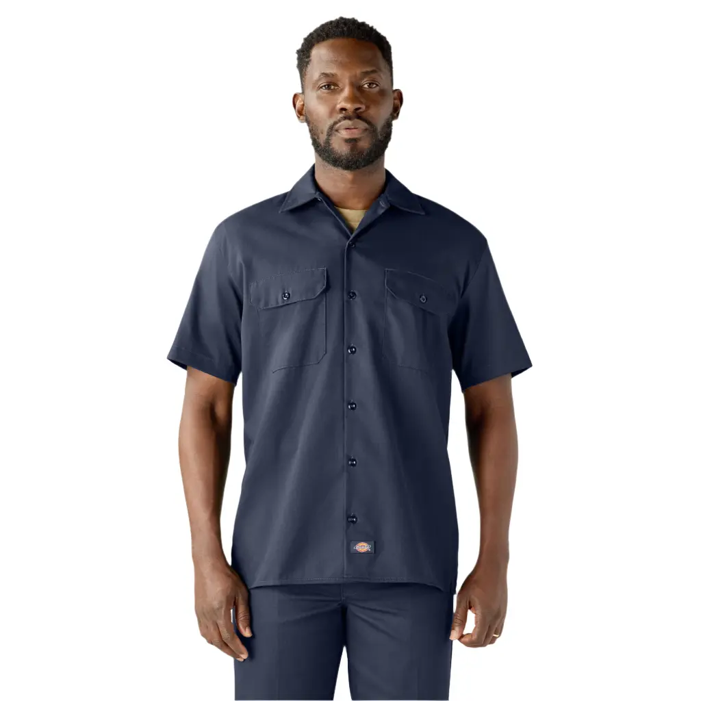 Dickies Men's Flex Generous Fit Short-Sleeve Textured Twill Work Shirt, Moisture-Wicking & Stain-Release Fabric, Textured Woven Fabric, Button