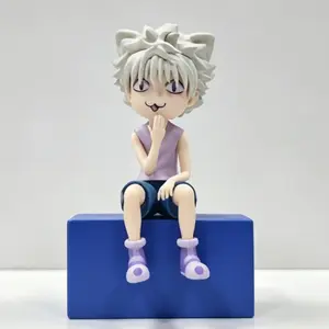 Killua Zoldyck Cat‑Ear Sitting Figure, Cute Chibi Hunter x Hunter Anime PVC Collectible Statue, Mini Desk Decor Toy Gift