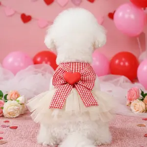 Heart Puff Skirt Pet Dog Valentine's Day Dress, Teddy Bichon Pomchi Small Dogs Holiday Clothes, Cute Puppy