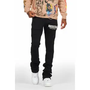 Emilio Black Stacked Flare Track Pant