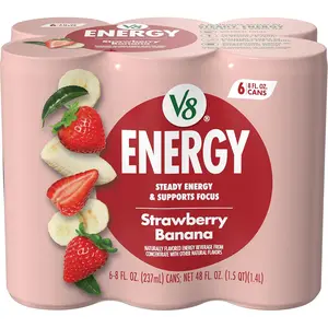 ENERGY Strawberry Banana Energy Drink, Made with Real Vegetable and Fruit Juices, 8 FL OZ Can (Pack of 6)