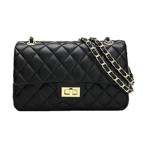 New  quilted chain bag for women, elegant lady's shoulder and crossbody bag, genuine leather double-flap handbag