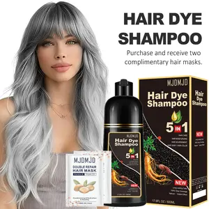 Silver Gray Hair Dye Shampoo & Hair Mask Set, 3-in-1 Instant Gray Coverage, Herbal & Safe Formula, Nourishing Hair Color Shampoo for Men & Women, Fast Coloring Champu Para Canas, 500ml
