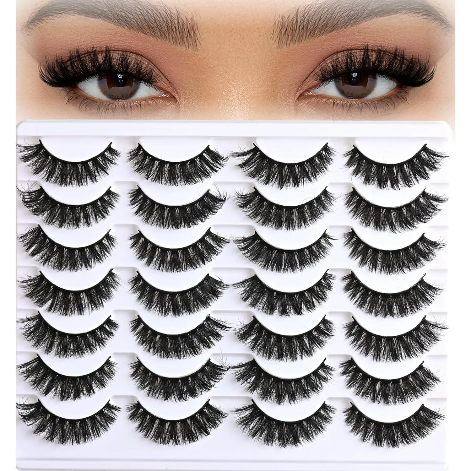 Women's Volume Mink Strip Lashes, 14-Pair Wispy Curl Cateye Fake Lashes, Short Thick Fluffy Full Small Black Eyelash Pack for Makeup