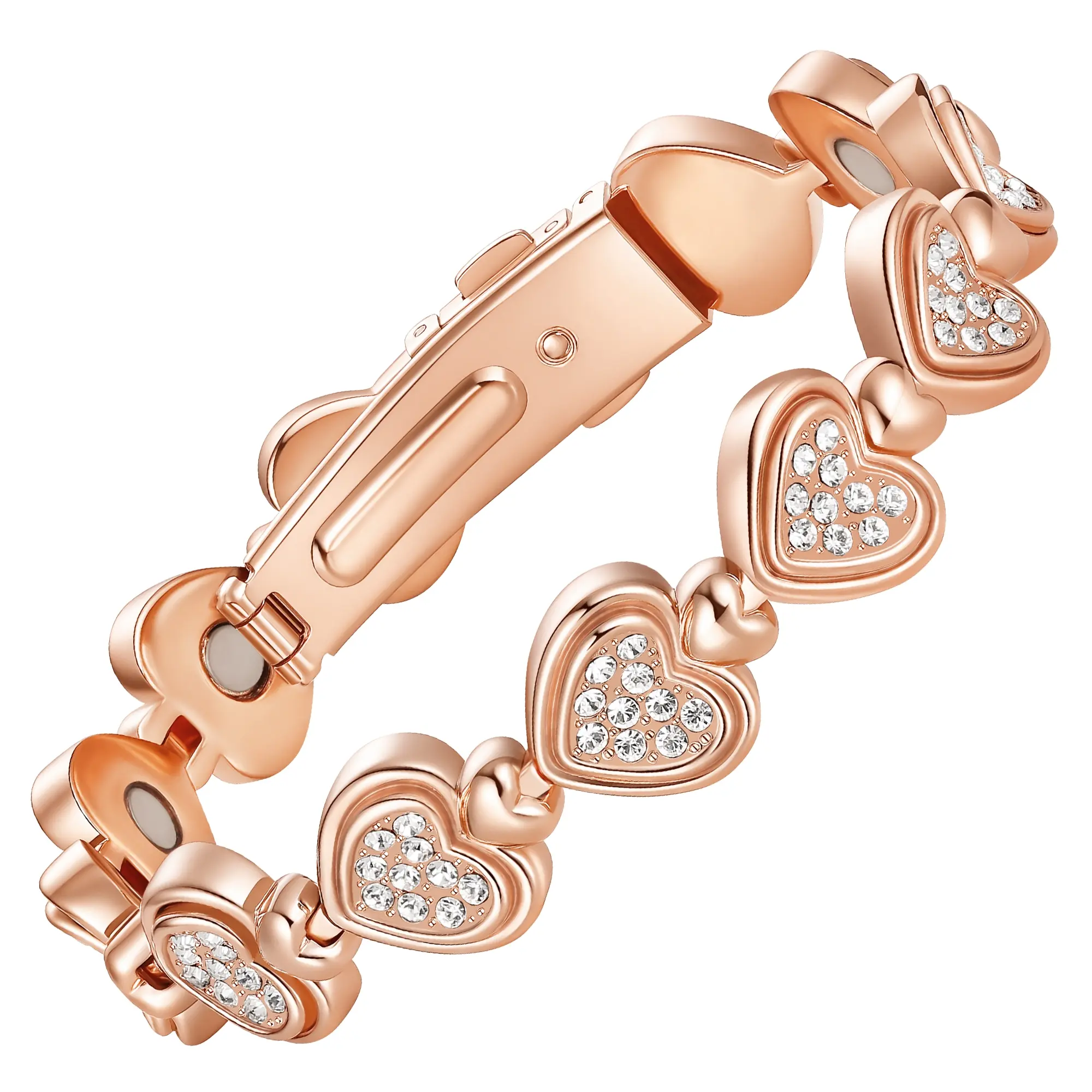 Feraco Elegant Heart Shaped Copper Bracelet for Women, Adjustable 99.99% Pure Copper Jewelry with Ultra Strength Magnets & CZ, Adjustable Copper Bangle, Heart Shaped Bracelet