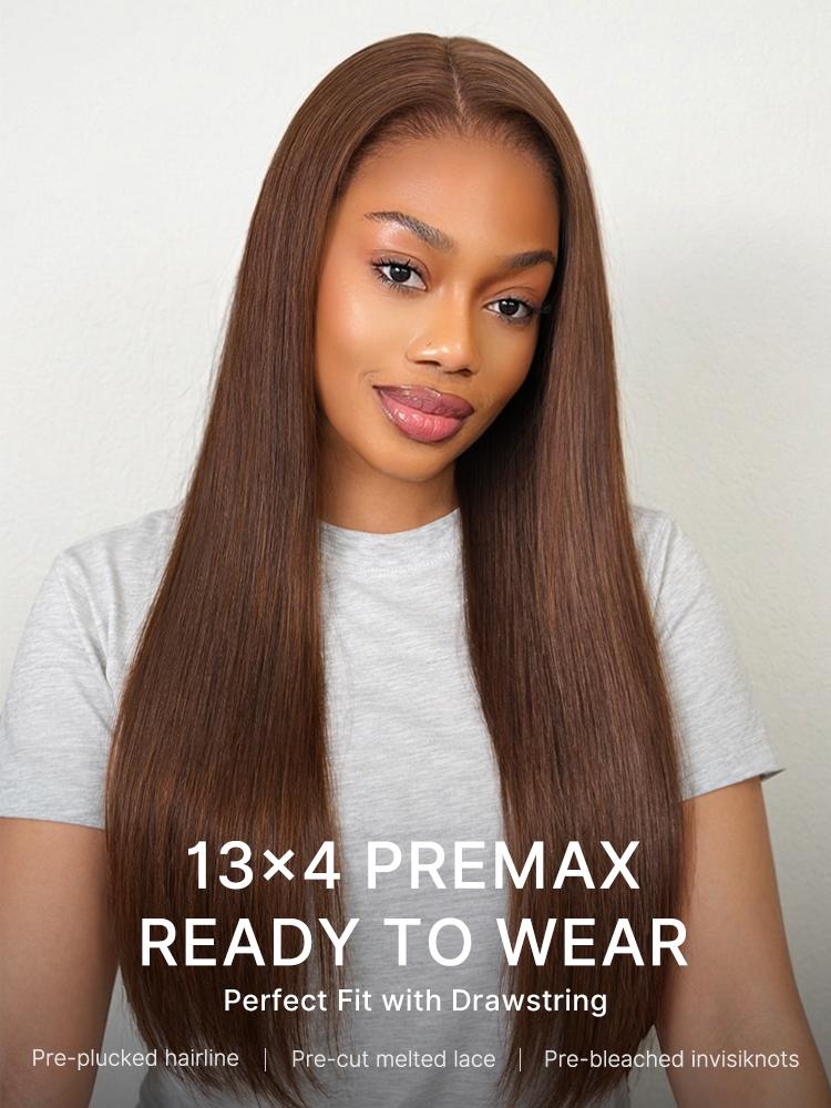 Rich Chocolate Brown Silky Straight 180% Density Glueless 13x4 Lace Frontal Wig Pre-Cut Lace