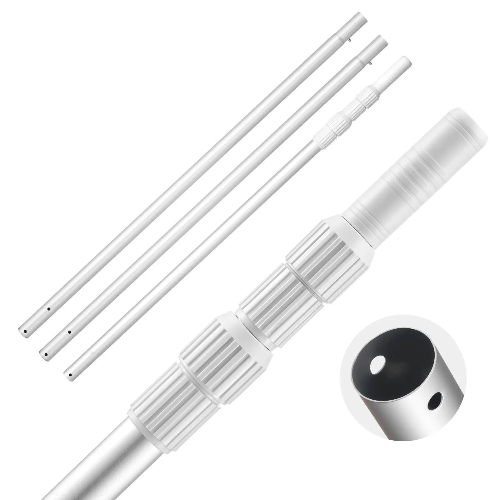 VEVOR Pool Pole, 3.4 to 15 Ft Telescoping Swimming Pool Cleaning Poles, Professional Adjustable Telescopic Pole with 2 Extension Poles, Heavy Duty Cleaner Stick for Skimmer Net, Brush, Vacuum Head