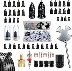 57 PCS 3 in 1 Screw in Tire Plug Kit, Tire Repair Rubber Nail Kit with Valve Stem Tool and Dust Caps, Tire Repair Kit for Car Motorcycle Truck, Roadside Emergency Flat Tire Repair Screw Plug