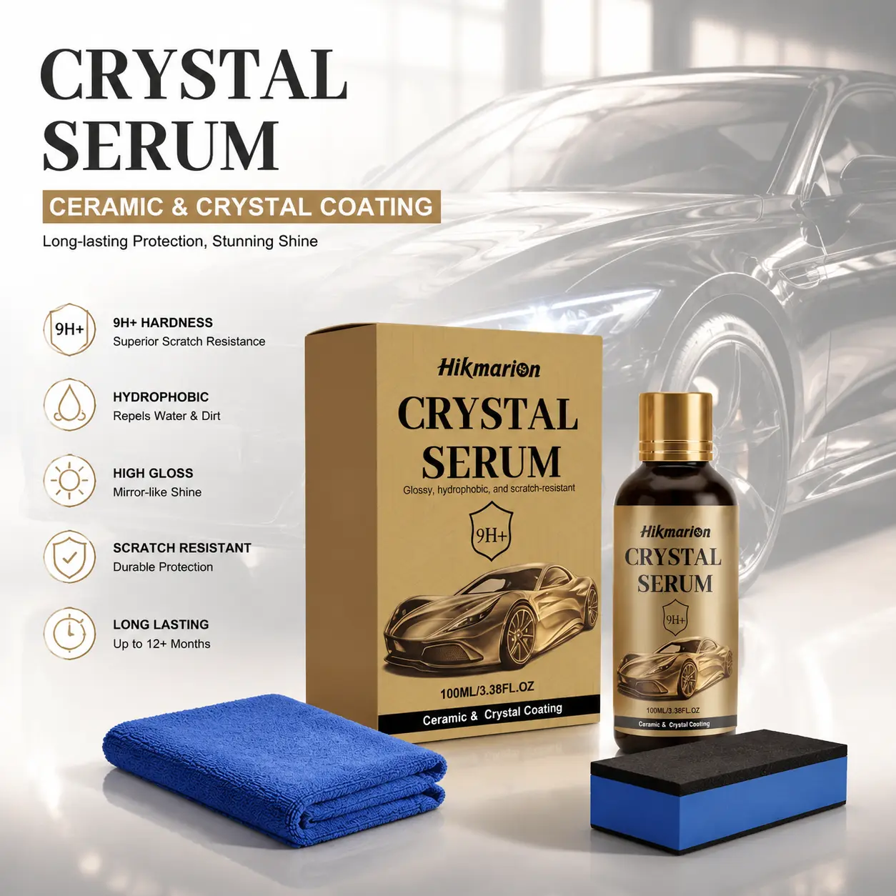 100ML PTZ Graphene Ceramic Coat - 9H+ Advanced Crystal Serum, DIY Non Toxic Protective Coat for Cars, Professional Detailing, High Gloss, User-Friendly Bottle with Quality Sealing Agent, Anti-Aging UV Metal Primer New Formula, Diy Ceramic Coating, Non Tox