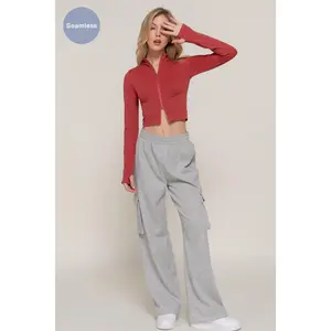 NE PEOPLE Women's Zip Up Top – Seamless Mock Neck with Thumbholes Crop T Shirts
