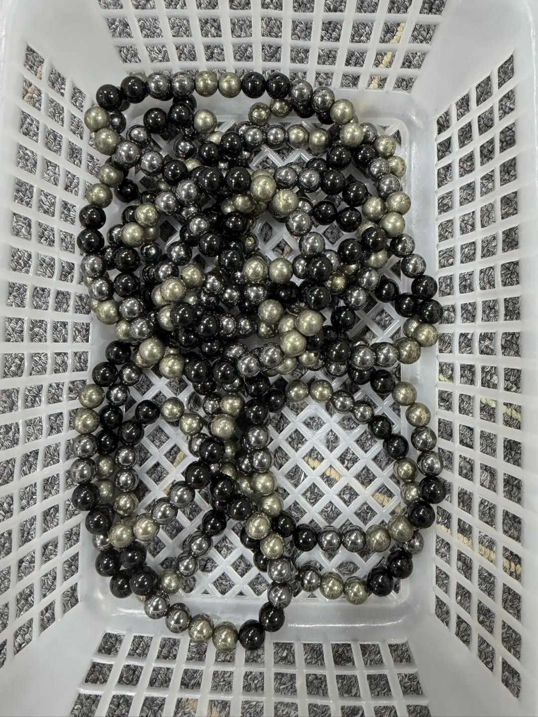 Kari(21371)gc.Pyrite, hematite, and obsidian bracelets,14pcs for $30
