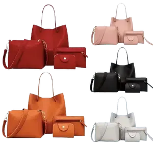 Women's 4-Piece Matching Handbag Set - Large Tote, Medium Crossbody, Compact Clutch & Cardholder for Everyday Use - Elevate Your Style with Versatile Options