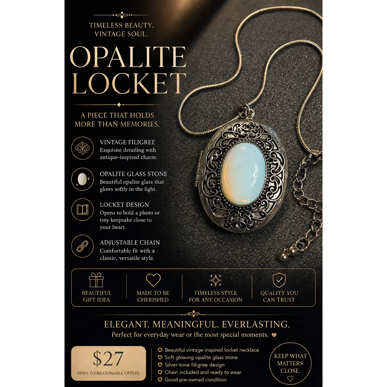 🖤 Opalite Vintage Locket Necklace