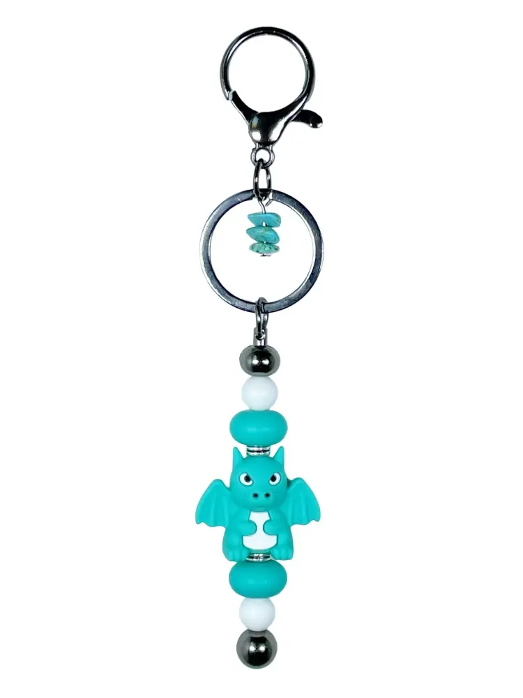 La Luna Blu Handbags Teal Dragon Keychain w/Turquoise Gem Chips - Cute Fantasy Dragon RPG Gift DND Mythical Magic Backpack Charm | Whimsical Bag Accessory