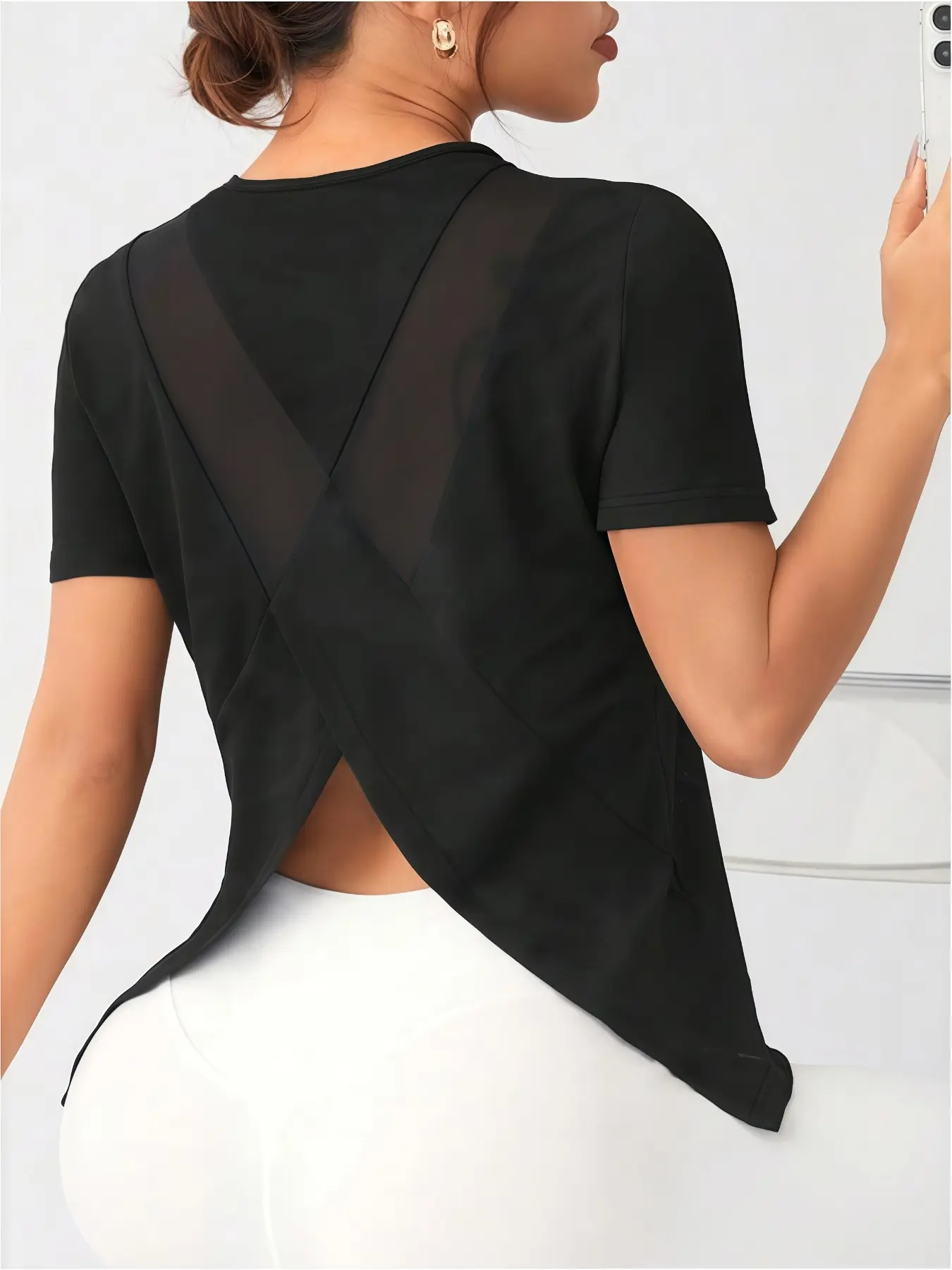 Women's Sporty Tight-Fitting T-Shirt, Back Cross Design, Hollow Out Training Vest Top, Fashion Gym Wear, Women's Sports Clothing, Activewear Fitness, Fitness Apparel, Fitness Training Clothes, Breathable Workout Tops