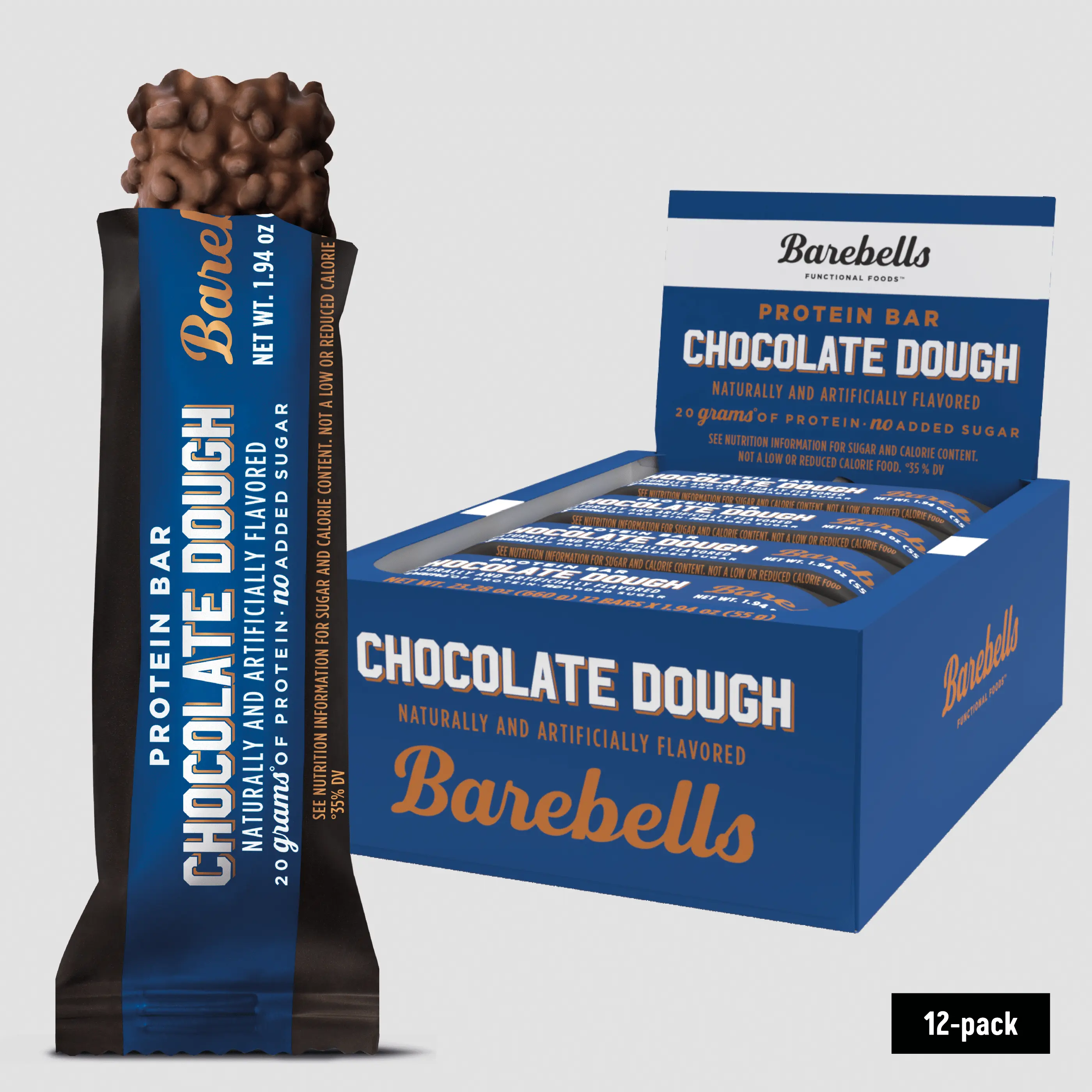 Barebells Chocolate Dough - Protein Snack bar, Double Chocolate, 20 grams of Protein, No Added Sugar, 12 Pack Barebells Chocolate Dough - Protein Snack bar, Double Chocolate, 20 grams of Protein, No Added Sugar, 12 Pack