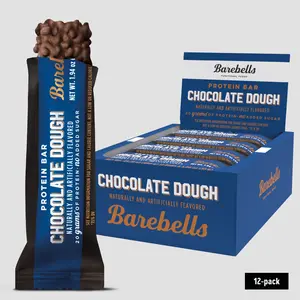 Barebells Chocolate Dough  - Protein Snack bar, Double Chocolate, 20 grams of Protein, No Added Sugar, 12 Pack