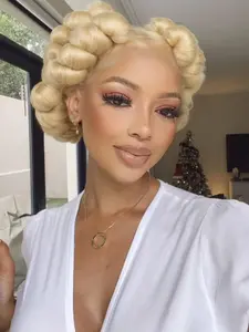 6 Inch Short Blonde Wigs for Women, Gorgeous Fluffy Wigs without Bangs, Synthetic Braided Lace Wigs for Party, Daily Use, Glueless Hair Wigs