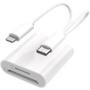 SD Card Reader for , iPad, and Camera, Dual Connector(Lightning&USB-C) Digital Camera Reader Adapter, Dual Slot Memory Card Adapter, Supports MicroSD/TF/SD, Portable Trail Viewer