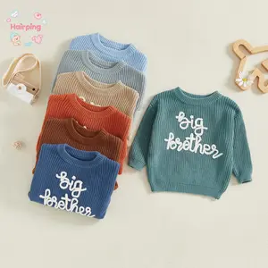 Toddler Boy Fall Sweater, Letter Embroidered Crewneck Long Sleeve Pullover Chunky Knit Tops, Casual Baby Girls Set