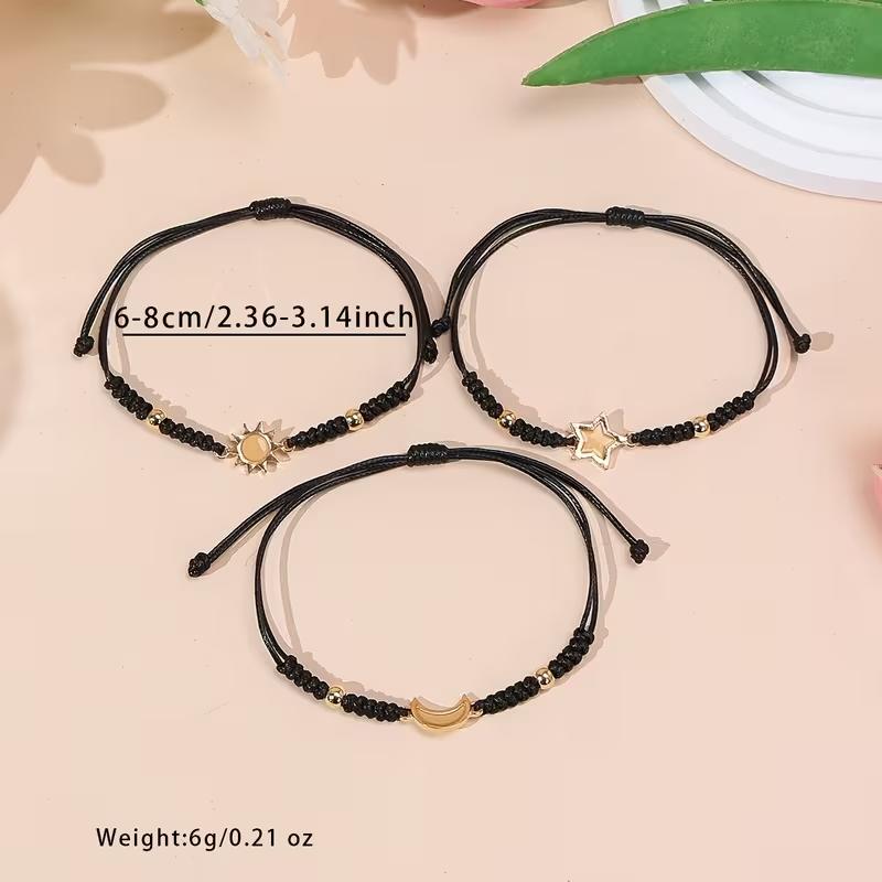 ​​3/6-Pack​​ Glow-in-the-Dark Celestial Bracelet - Adjustable Woven Sun Moon Star Jewelry | Luminous BFF Best Friend Soulmate Gifts for Boyfriend Girlfriend Couples Teens | Anniversary Valentine's Birthday Christmas Gift