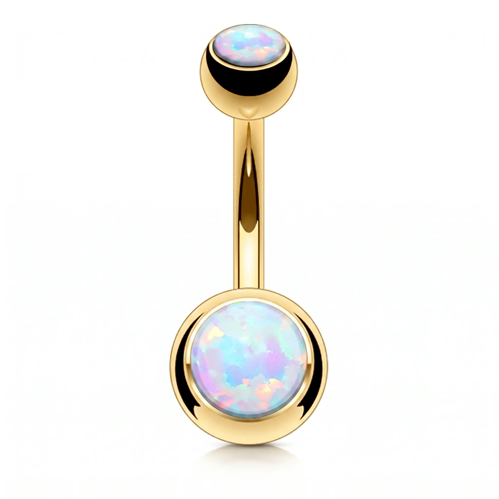 FIFTH CUE 316L Surgical Steel Opal Belly Button Ring, 14GA (1.6mm), 3/8" (10mm) Length, 5 & 8mm Balls, Belly Piercing for Women Opal Surgical Steel Belly Button Rings