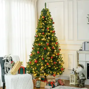 HOMCOM 6 ft /7.5 ft Tall Prelit Christmas Tree Douglas Fir Artificial Christmas Tree with Realistic Branches, With Warm White LED Lights and 1346 Tips