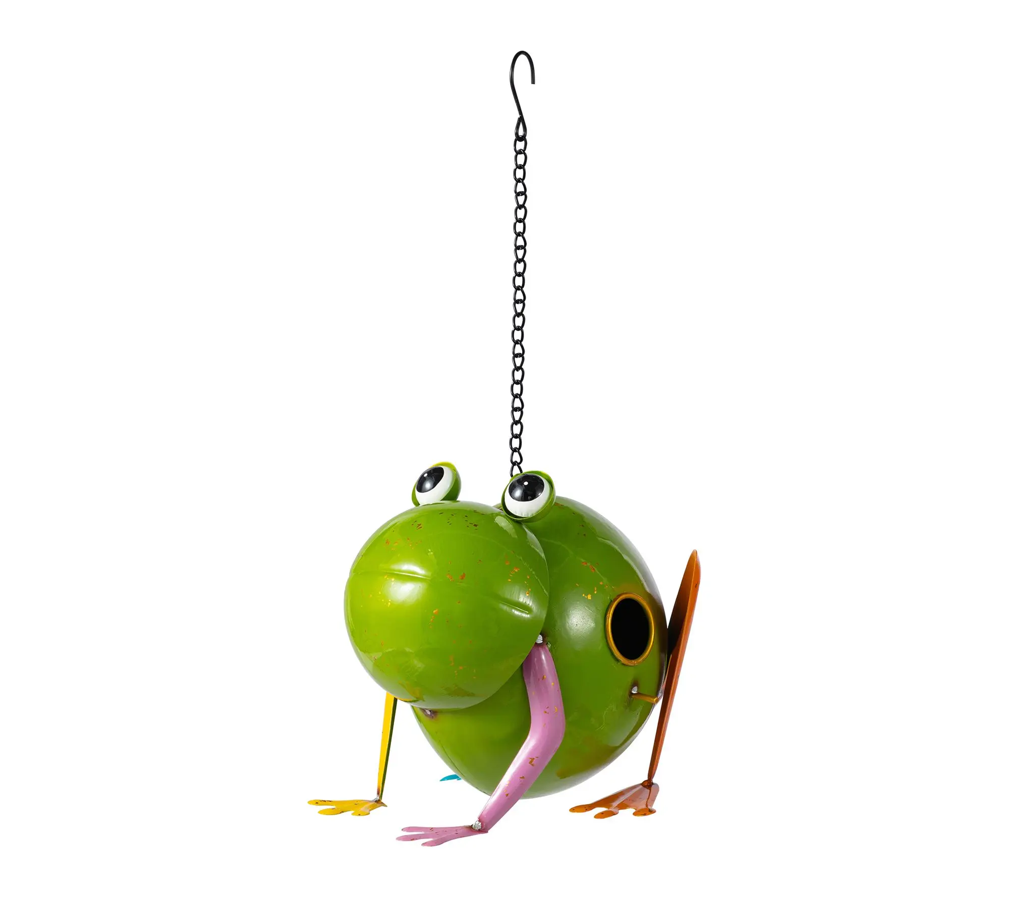 Glitzhome 9''L Metal Glossy Frog Outdoor Garden Birdhouse