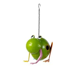 Glitzhome 9''L Metal Glossy Frog Outdoor Garden Birdhouse
