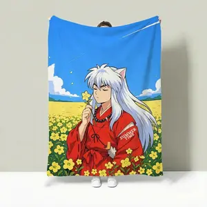 Inuyasha Print Flannel Throw Blanket, 240g Lightweight, Soft & Skin-Friendly, Summer Cooling, Portable for Anime Fans summerwins,summerwins