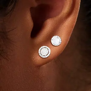 TASISO Sparkling 14K Gold Plated Cubic Zirconia Hoop & Stud Earrings Set for Women Multi-Size Daily Wear & Gift Eco-Friendly Zircon Stones Gift