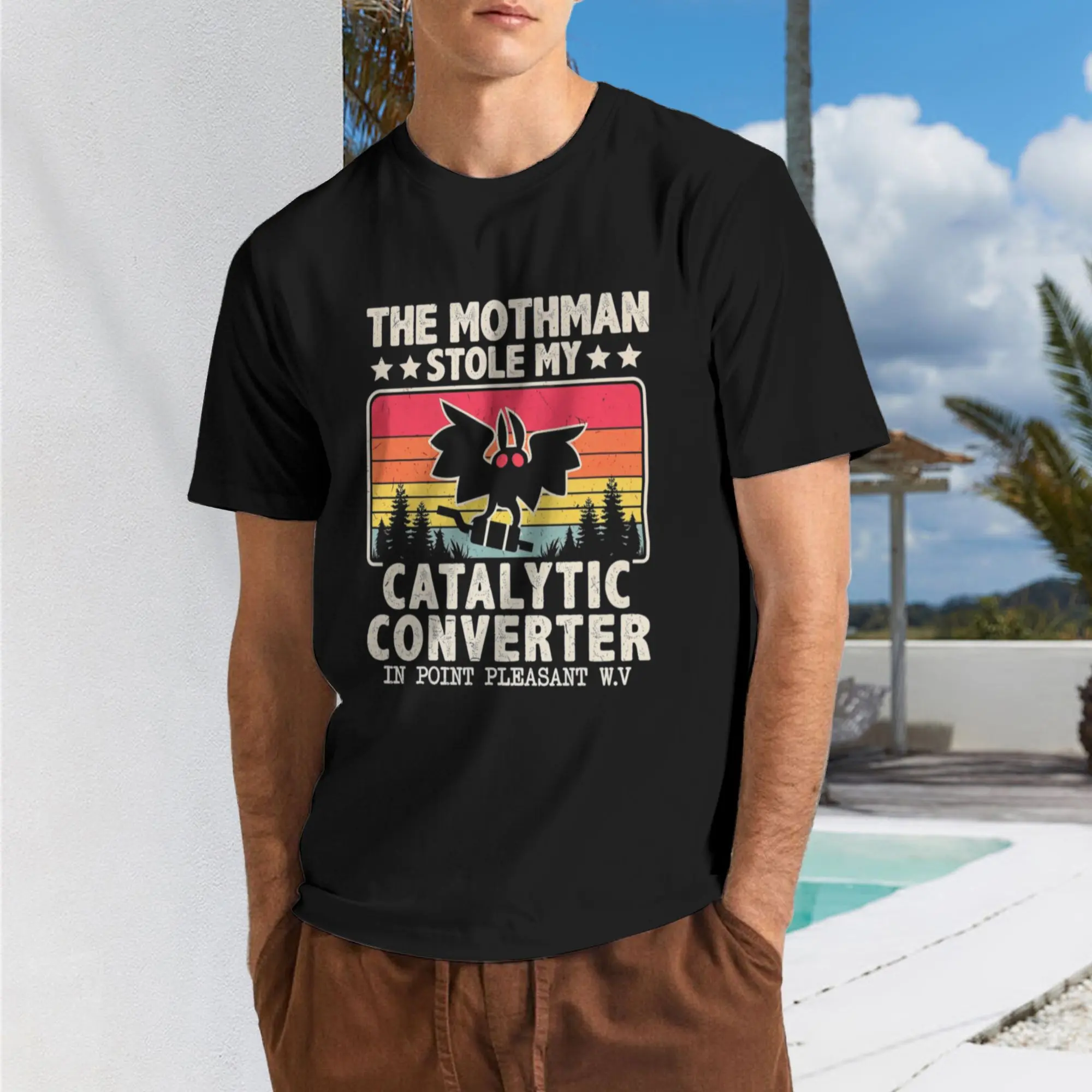 Funny Mothman My Catalytic Converter Mothman Cryptid T-Shirt, Beach & Sports, Outdoor Clothing