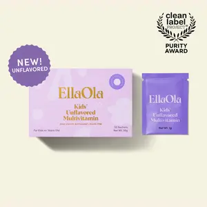 EllaOla Kids Essential Tasteless Multivitamin (4+ Years Old) - 30-Day Supply - Supports Total Health & Cognitive Development - 19 Vitamins & Minerals - 15 Organic Fruits & Veggies - Hidden in Food - Allergen-Free - Gluten-Free - Pediatrician-Developed