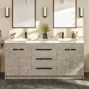 Lugano 60 in. Concrete Gray Double Sink  Bath Vanity with Acrylic Top and Integrated Sinks