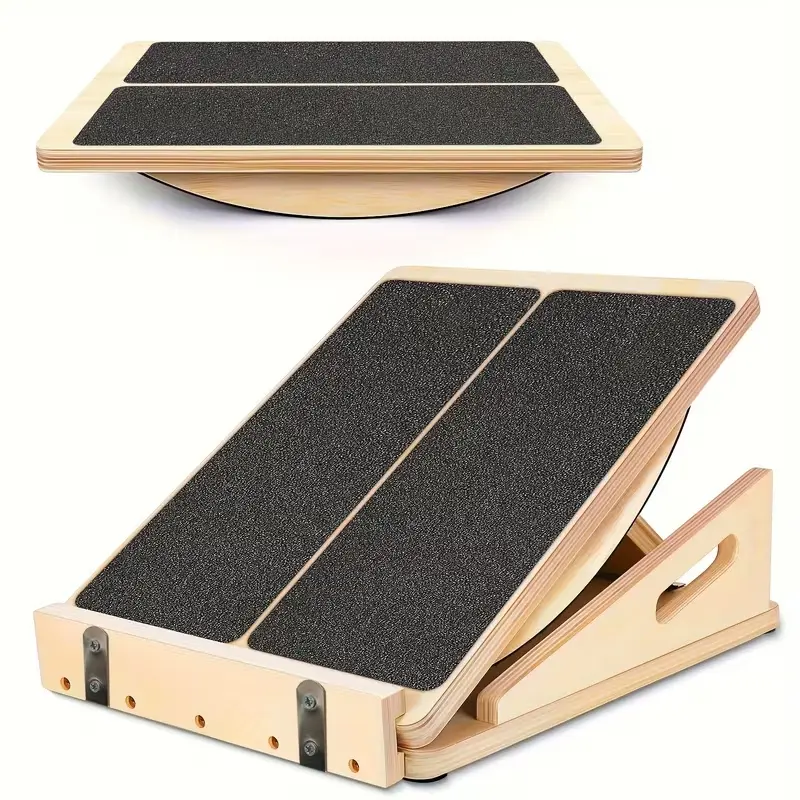 Adjustable Multifunctional Wooden Elevated Slant Balance Board, Balance Training Fitness Equipment for Squats, Calf Stretching, Yoga Curve Chair, Elevated Slant Balance Boards